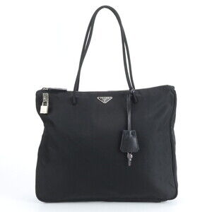 Prada Tessuto Nylon Triangle Logo Tote Bag Shoulder Black Women's